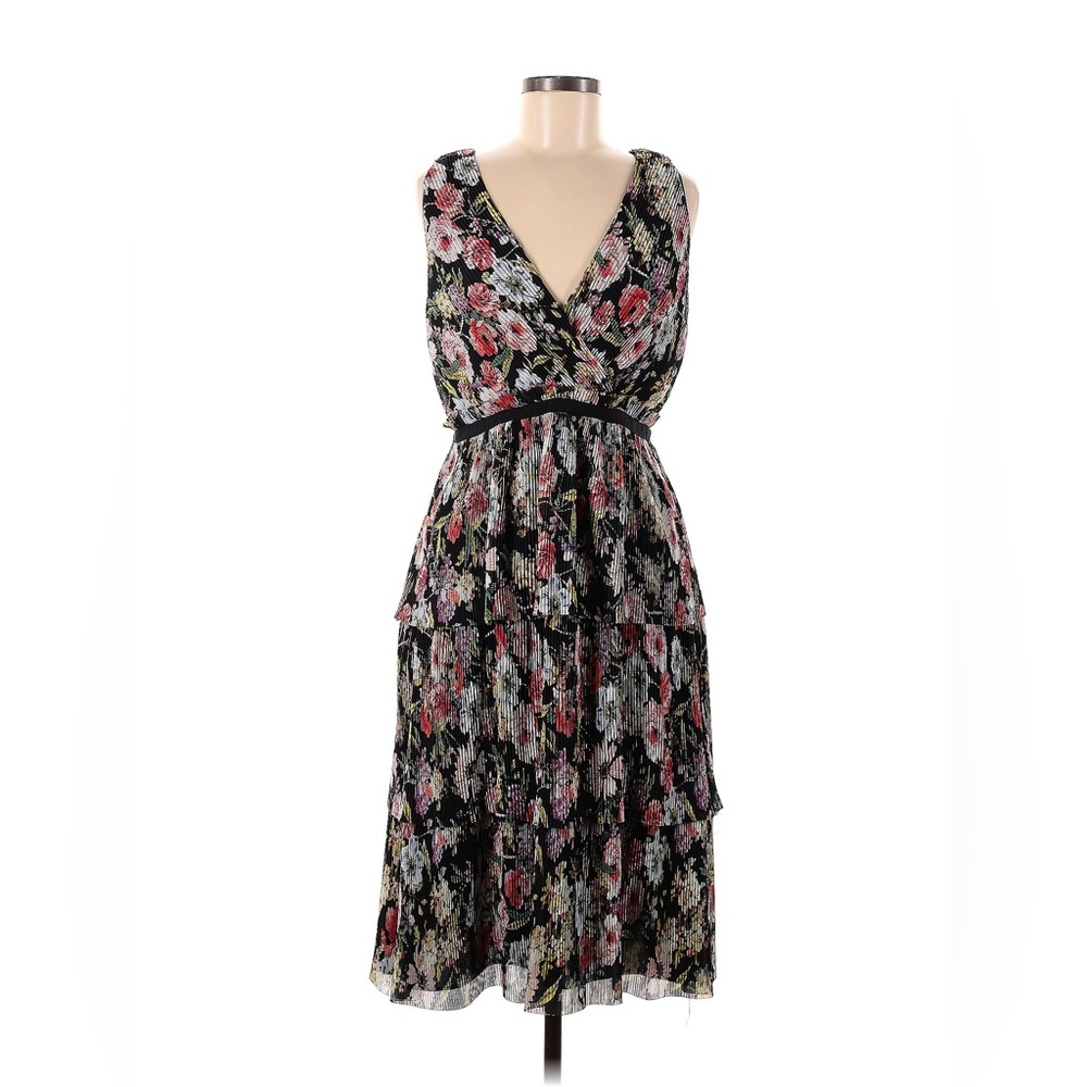 Adrianna Papell Black Multi Floral Sleeveless Midi Dress - Picture 2 of 5